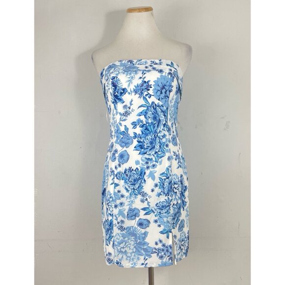 Thats So Fetch Dress Size 6 NWT Blue Floral Print Mini Strapless Grip Lining - Picture 1 of 6